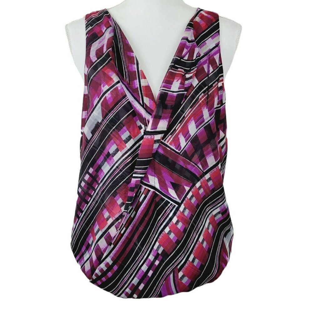 WHBM White House Black Market Sleeveless Surplice Blouse Sz Med Purple Red Black